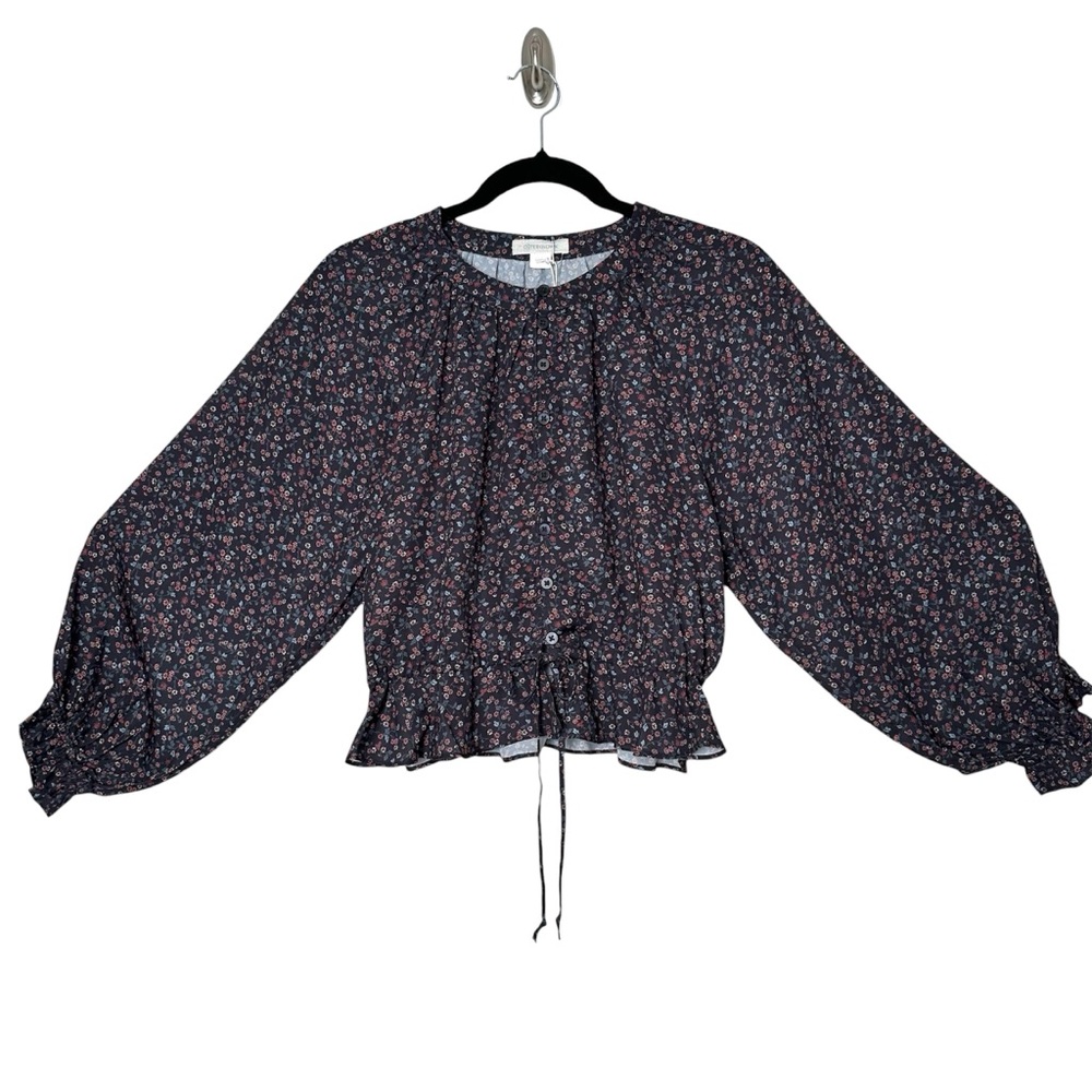 Outerknown Ditzy Floral Poet Sleeve Peplum Blouse Romantic Prairiecore Cottage